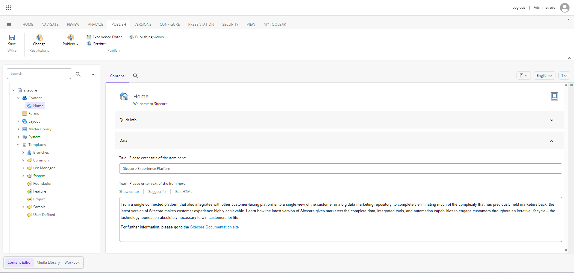 Content Editor in Sitecore 10.5