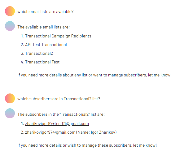 lists and subscribers information